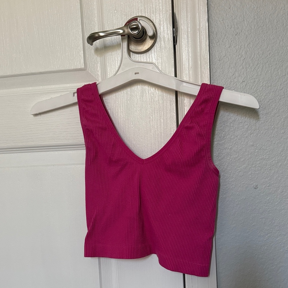 Vibrant Pink Ribbed Crop Top